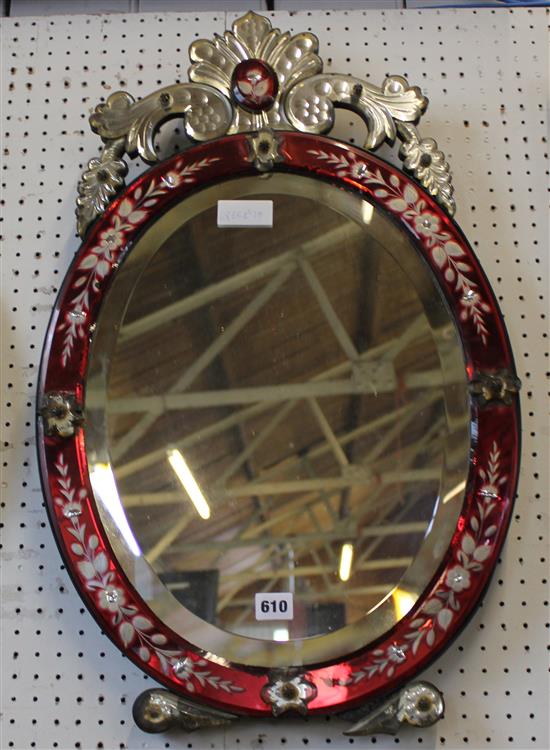 Venetian etched oval glass mirror